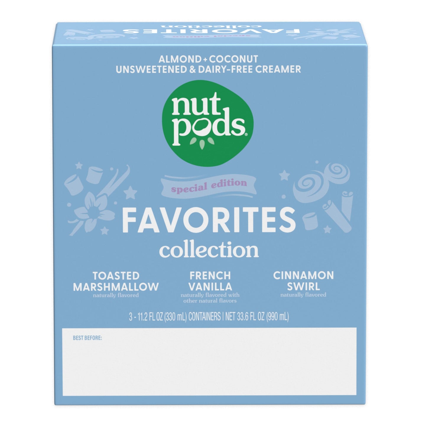 Nutpods Favorites Collection - Unsweetened Non Dairy Creamer - Toasted Marshmallow, French Vanilla And Cinnamon Swirl - Keto Cre