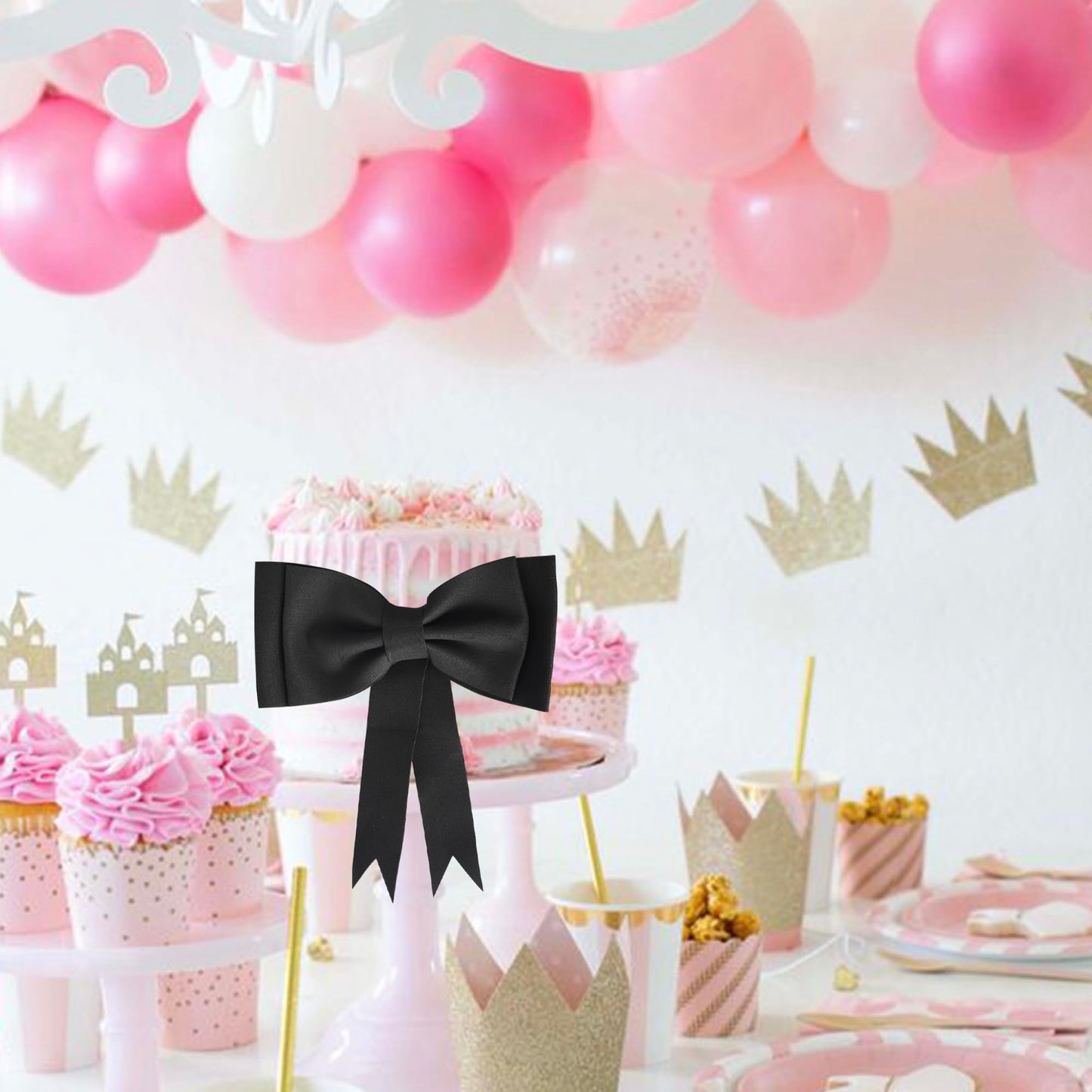 YCTHUNFISH 2 Pack Pink Bow Cake Topper Kit - EVA Foam Bowknot for Birthdays, Baby Showers, Weddings - Oversized Black Bows