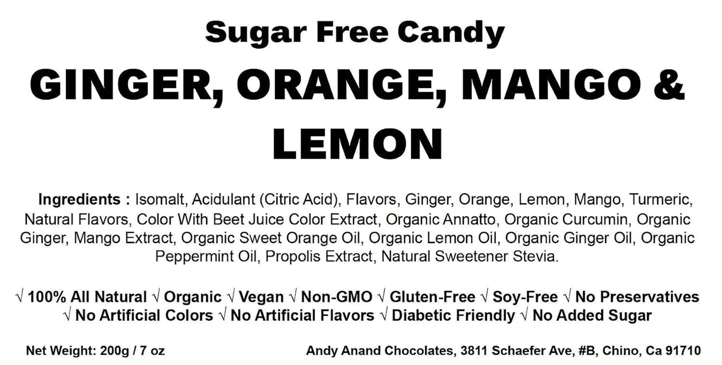 Andy Anand Sugar Free Ginger Candy 55Pc - Non-Gmo & Delicious Gluten Free Candy - Ginger Candies With Great Tasting 3 Flavors Or