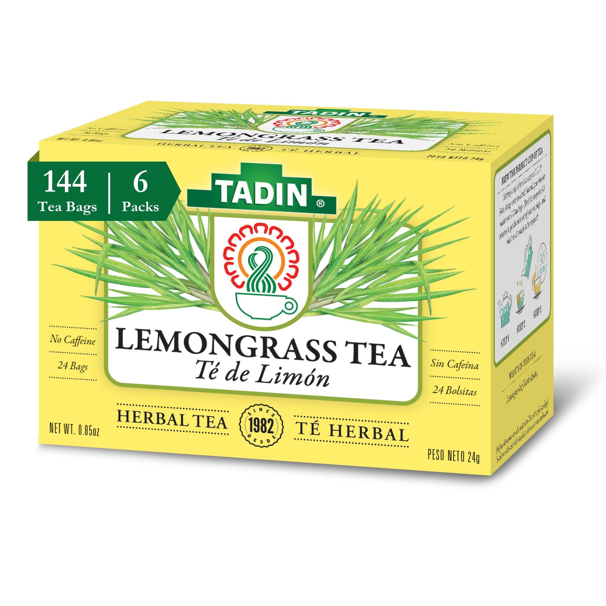 Tadin Lemongrass Herbal Tea, Caffeine Free, 24 Tea Bags, Pack of 6, 6PK-TB322