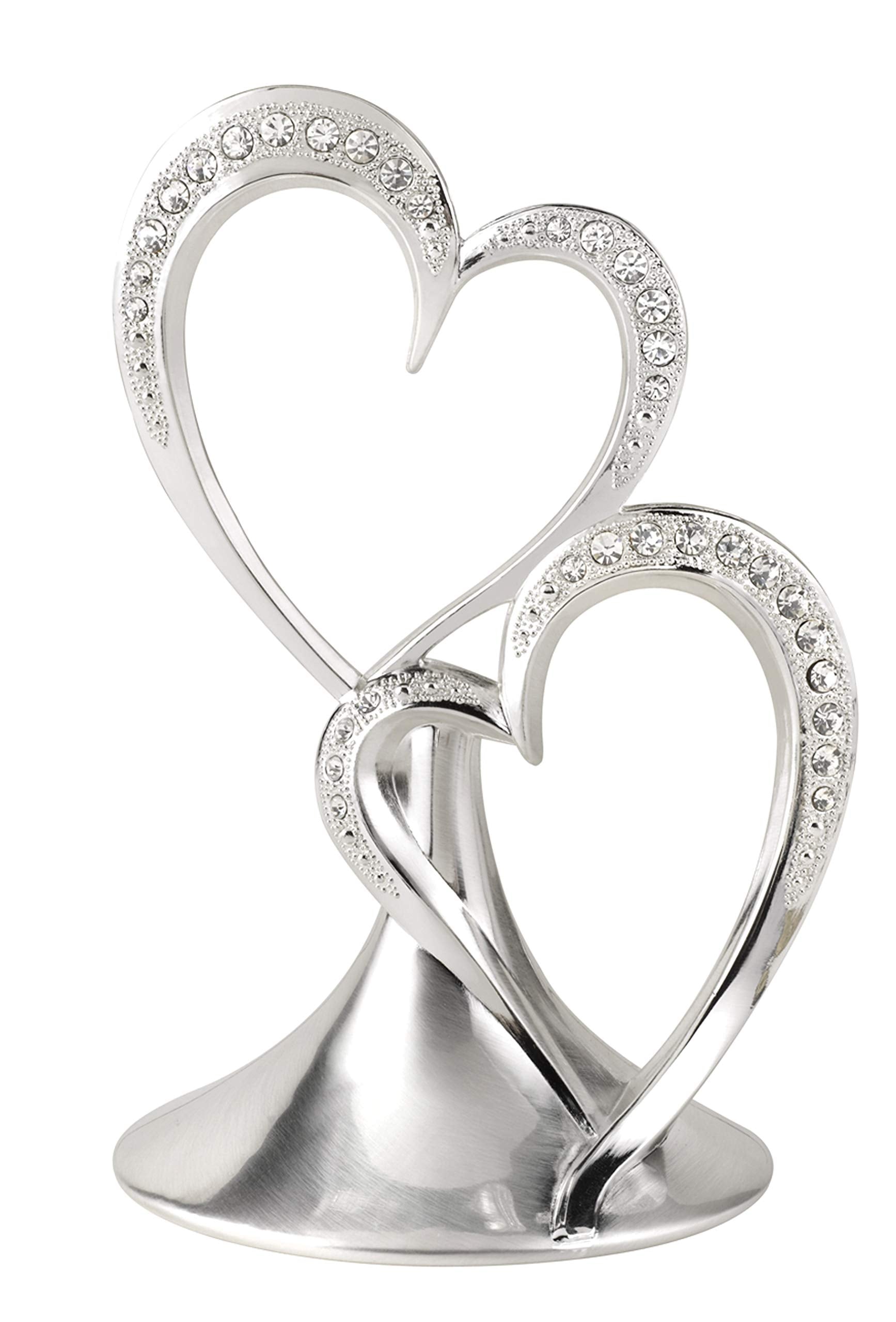 Hortense B. Hewitt Sparkling Love Double Hearts Anniversary, Engagement, Wedding Cake Topper, 5.5-Inches, Metal With Rhinestones