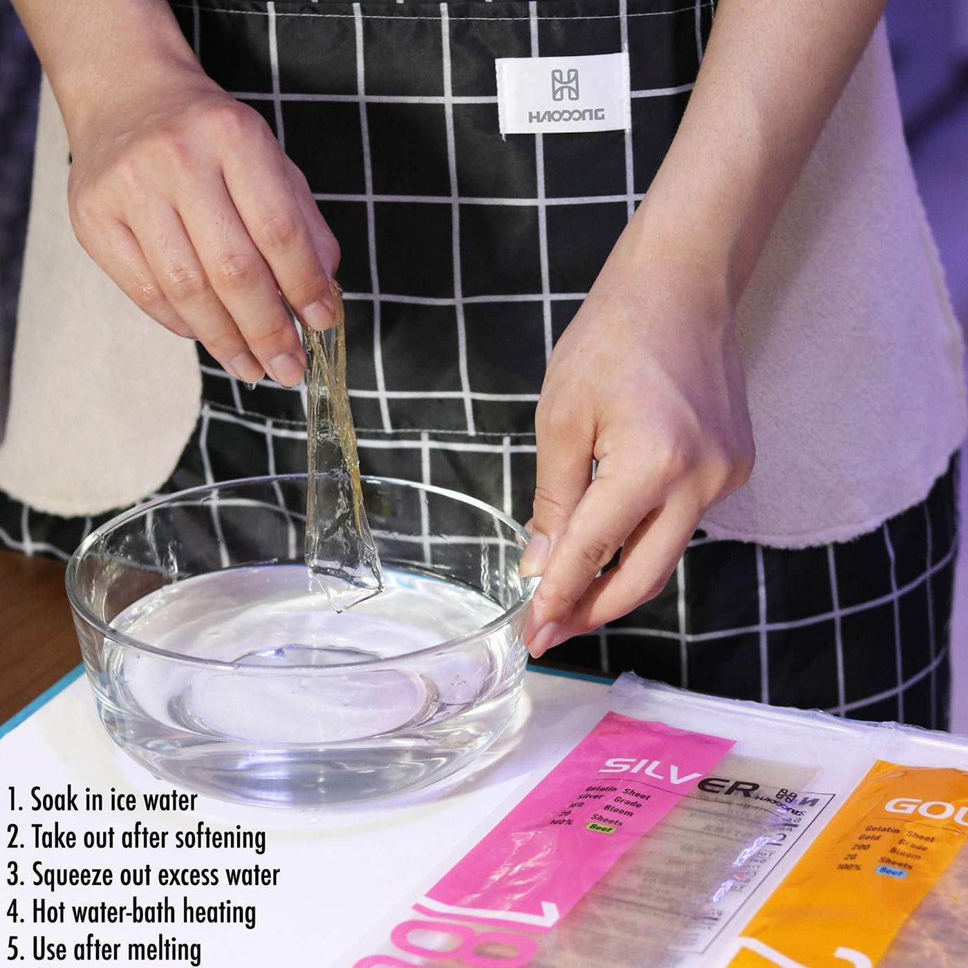 Haodong Beef Gold Leaf Gelatin Sheets - 1KG/2.2LBS (About 500Sheets) 200Bloom Gelatin Leaves for Mousse Mirror Glaze Cream Cake