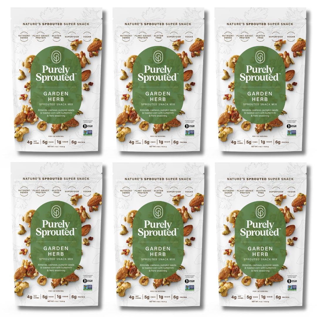 Purely Sprouted Garden Herb Snack Mix: Vegan, Gluten-Free, And Non-Gmo Blend For A Healthy Crunch! (4 Oz, 6 Pack)