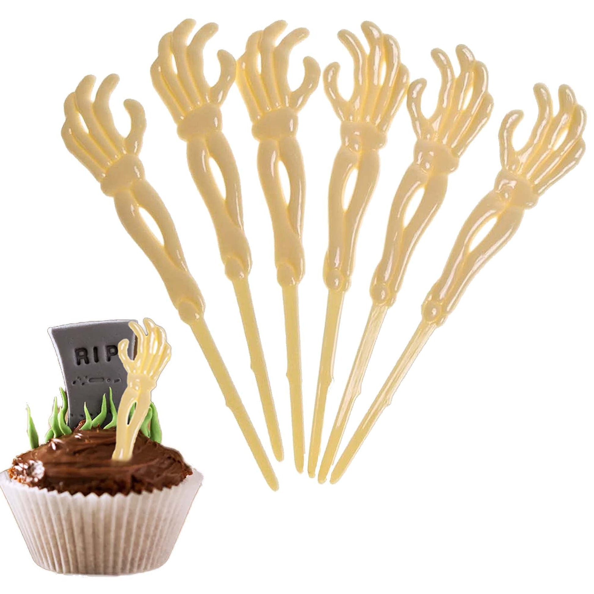 4Es Novelty Halloween Skeleton Zombie Hand Cupcake Toppers, 72 Pcs, Plastic, 5 Beige, Model 10702