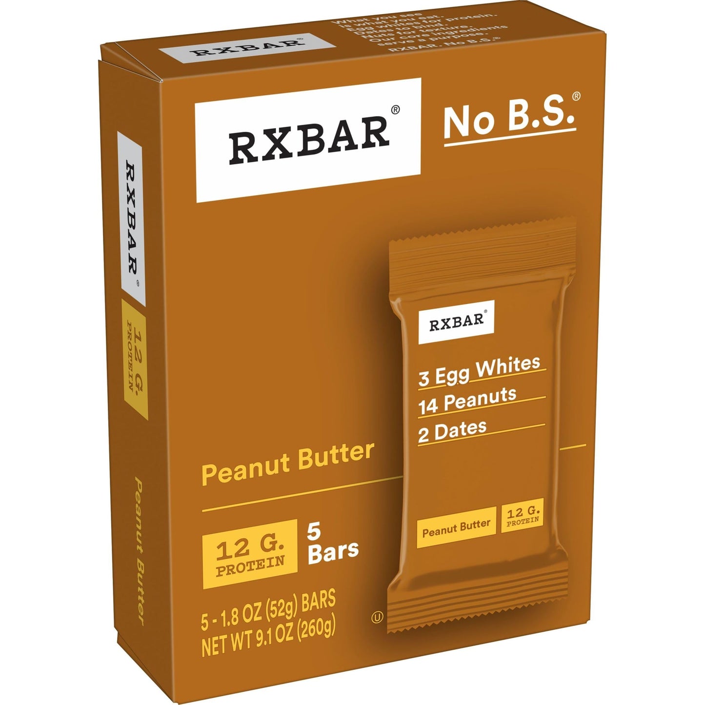 RXBAR Protein Bars, 12g Protein, Gluten Free Snacks, Peanut Butter (6 Boxes, 30 Bars)