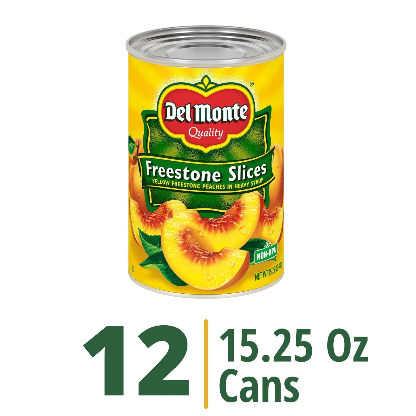 Del Monte Canned Sliced Freestone Peaches in Heavy Syrup  15.25 oz Can (Pack of 12)