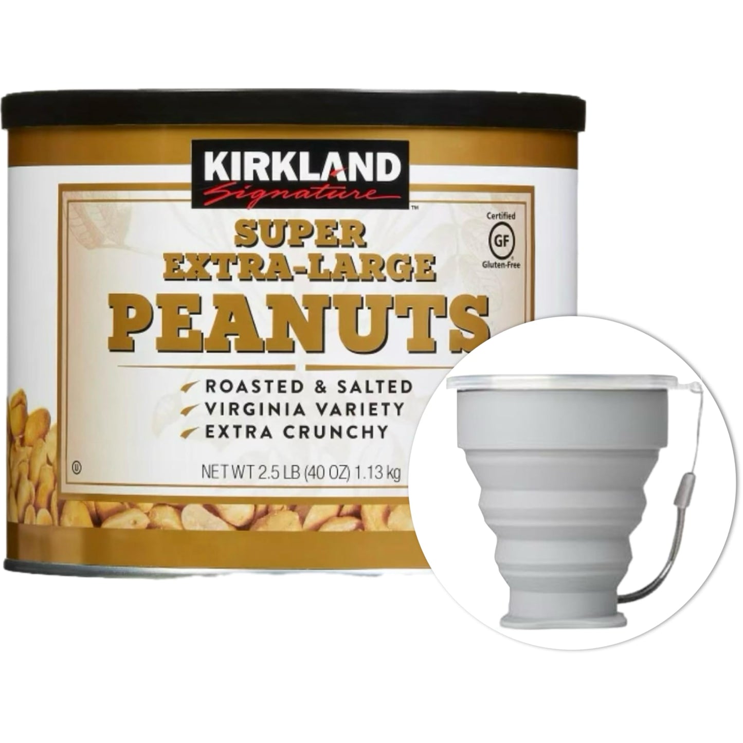 MORALZA Kirkland Signature Super Extra-Large Peanuts, 2.5 lbs.Item 222490. Bundle Sillicone Collapsible Cup 200 mL - 2 items.