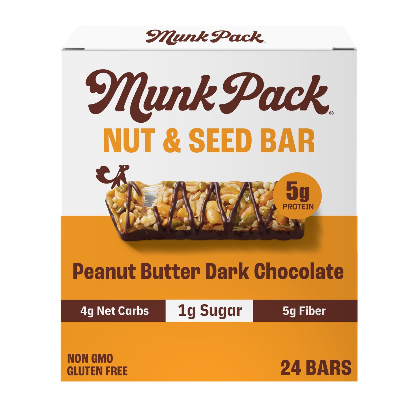 Munk Pack Nut & Seed Snack Bars - 5g Protein, 1g Sugar, Keto, Gluten Free, 24 Count, Peanut Butter Dark Chocolate