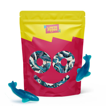 Blue Sharks Gummy Candy | 1 Pound Bag | Blue Raspberry And Marshmallow Flavor