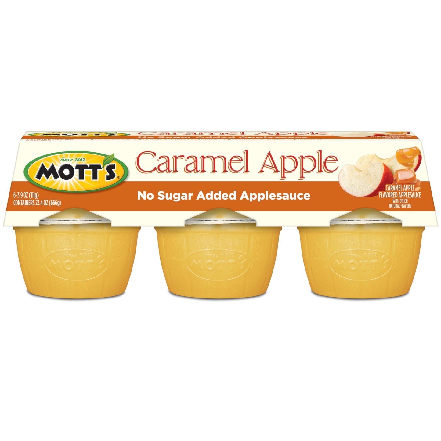 Motts No Sugar Added Caramel Apple Applesauce Cups, 3.9 oz cups, 72-count, Made With Real Fruit, Good Source of Vitamin C, On-th