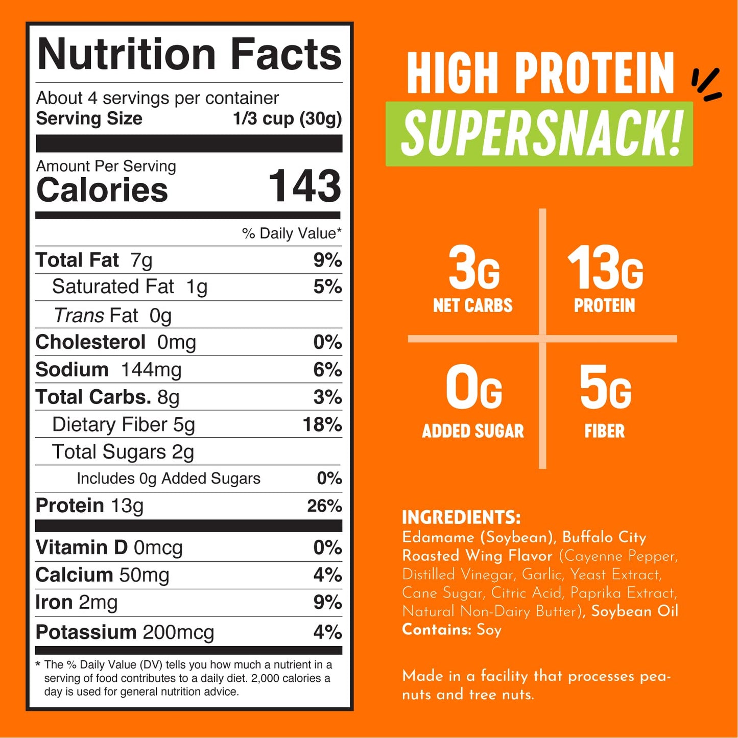 The Only Bean - Crunchy Roasted Edamame Beans (Buffalo), Keto Snacks, Healthy Snacks For Adults And Kids, Low Carb High Protein