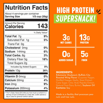 The Only Bean - Crunchy Roasted Edamame Beans (Buffalo), Keto Snacks, Healthy Snacks For Adults And Kids, Low Carb High Protein