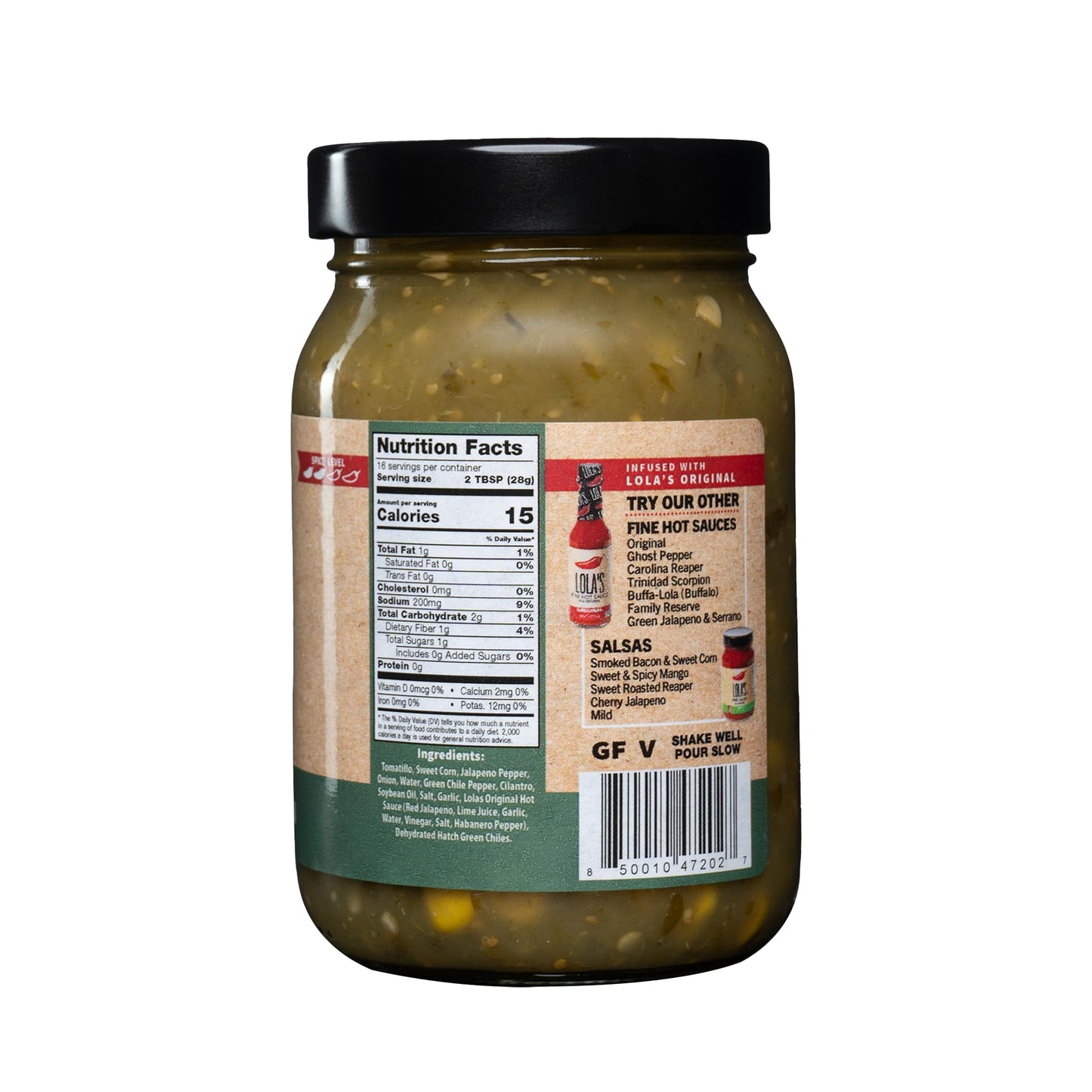 Lolas Fine Hot Sauce Hatch Chile & Sweet Corn Salsa, Mild & Flavorful, 16oz Jar
