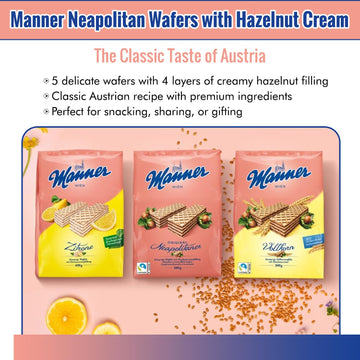 Manner Original Neapolitan Wafers - Delicious Hazelnut Wafers With Creamy Hazelnut Filling For Ideal Snack - Enjoy Healthy Snack