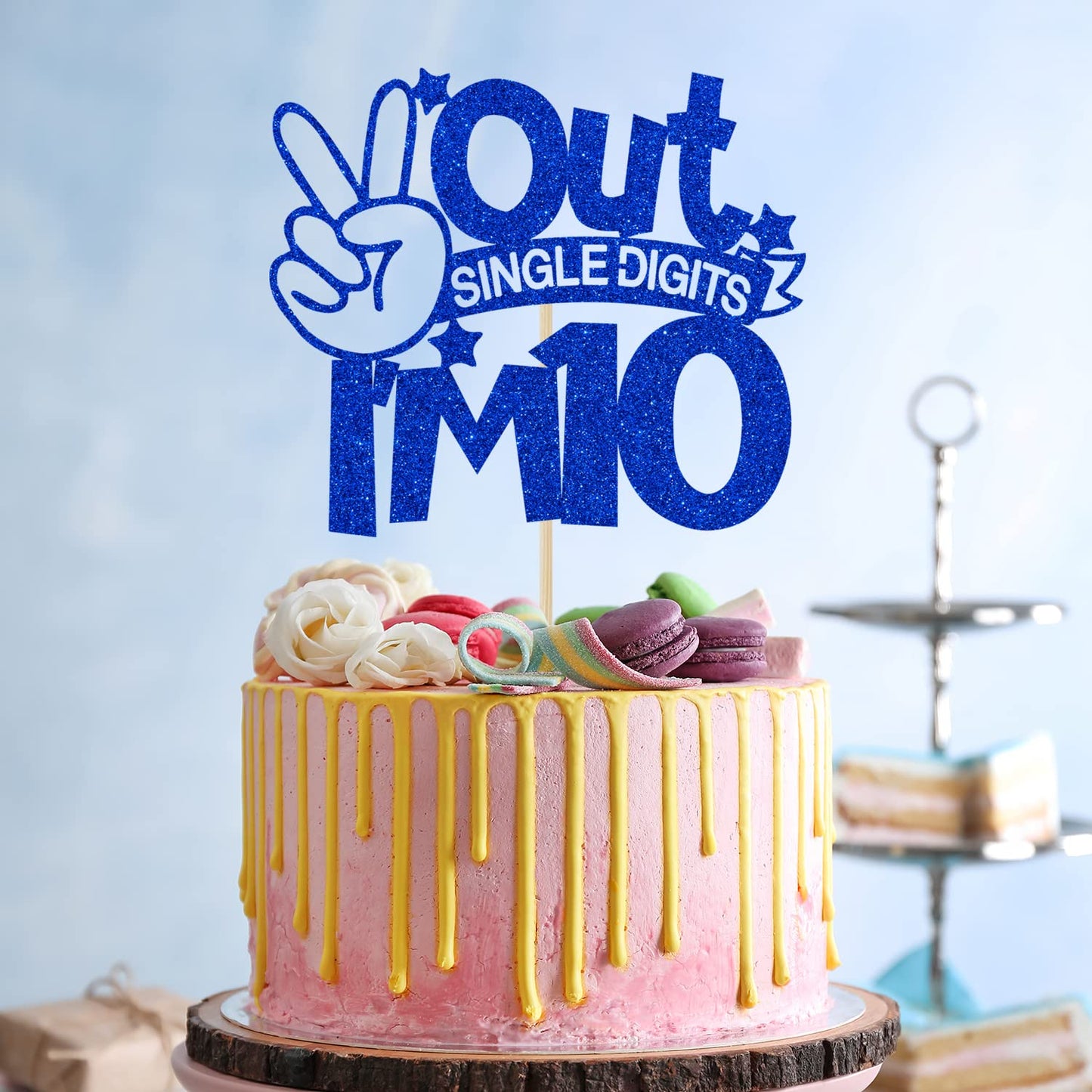 Blue Glitter Out Single Digits I'M 10 Cake Topper, Double Digits 10, For Boys Girls 10Th Birthday Decorations, Happy 10Th Bithda
