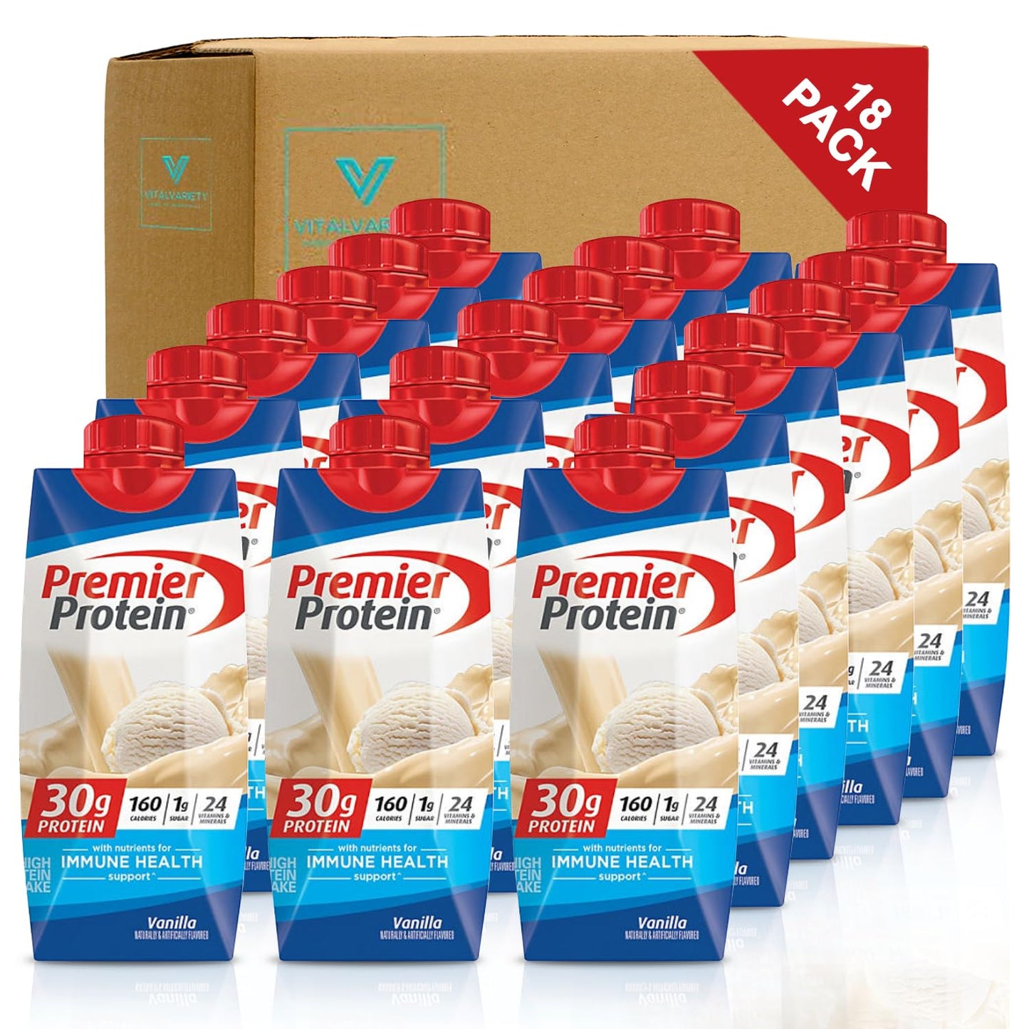 VITALVARIETY Premier Protein High Protein Shakes Variety Sampler Pack, 11 Fl Oz Each, Pack of 18