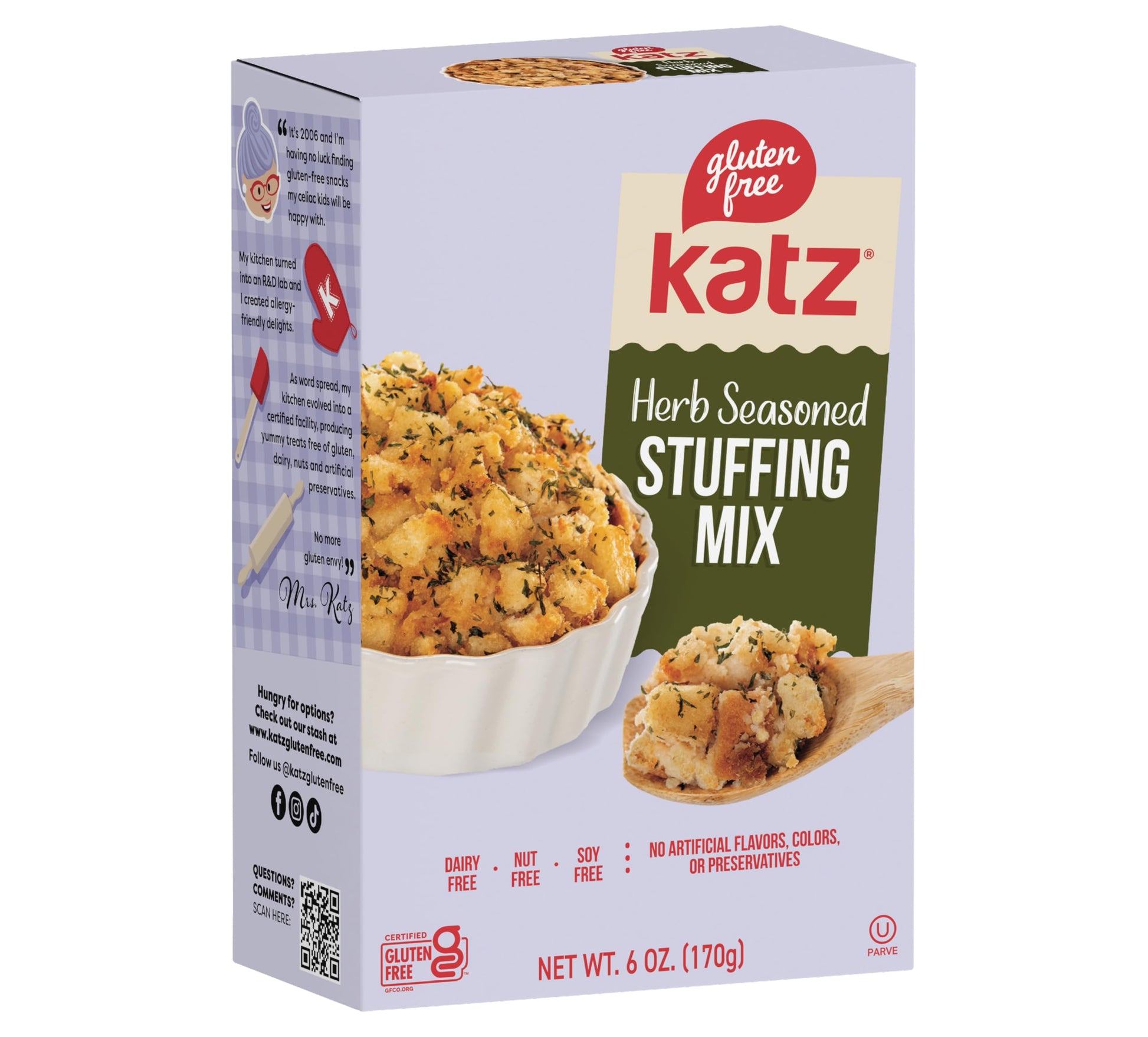 Katz Gluten Free Herb Seasoned Stuffing Mix Perfectly For All Your Holiday And Everyday Cooking Needs  With No Artificial Flavors  Colors  Or Preservatives - Dairy Free  Soy Free  Nut Free  Kosher 1-Pack (6 Oz)
