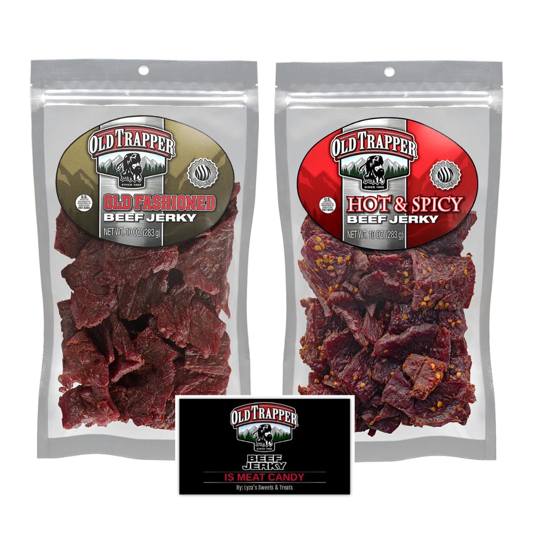 LYZAS SWEETS & TREATS Old Trapper Beef Jerky Gift Set, Variety Pack of 2, 10 oz. Bags, Old Fashioned & Hot & Spicy