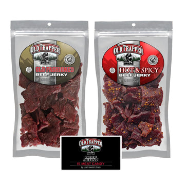 LYZAS SWEETS & TREATS Old Trapper Beef Jerky Gift Set, Variety Pack of 2, 10 oz. Bags, Old Fashioned & Hot & Spicy