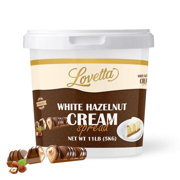 Lovetta White Hazelnut Chocolate Cream Bulk 11Lb (5Kg) Tub - Smooth Gourmet Hazelnut & White Chocolate Dessert Spread  Rich Cream Filling For Pastries  Cakes  Crepes & Bakeries - Ready To Use