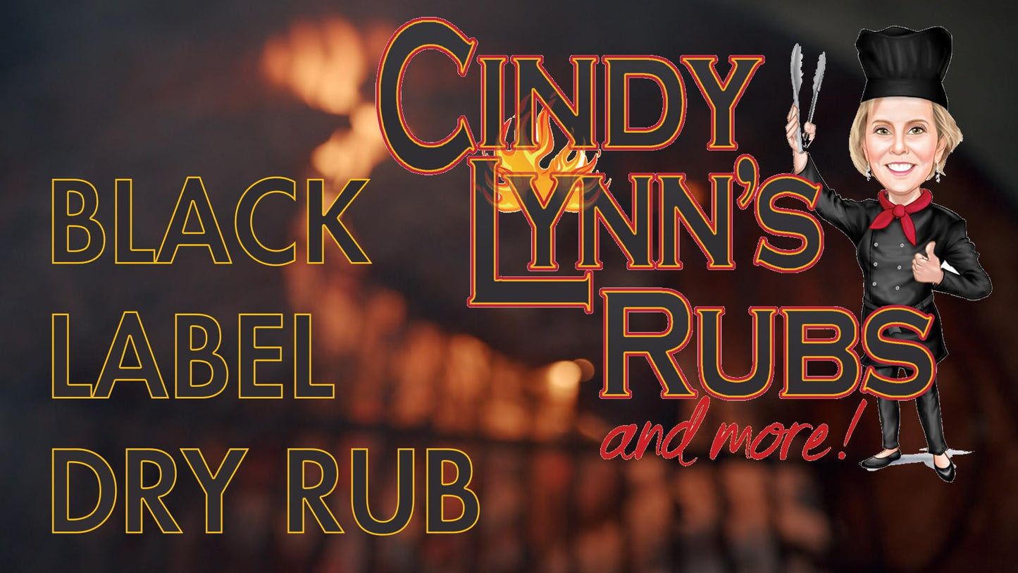 CINDY LYNNS BLACK LABEL BBQ Dry Rub - All-Natural Seasoning for Beef, Poultry, Pork & Vegetables - 5.5 oz