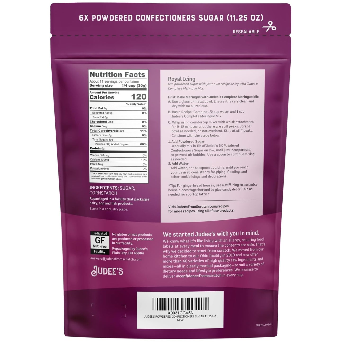 Judees 6X Powdered Confectioners Sugar 11.25 oz - 100% Non-GMO, Gluten-Free, and Nut-Free - 6X Size Perfect for Icings, Frosting