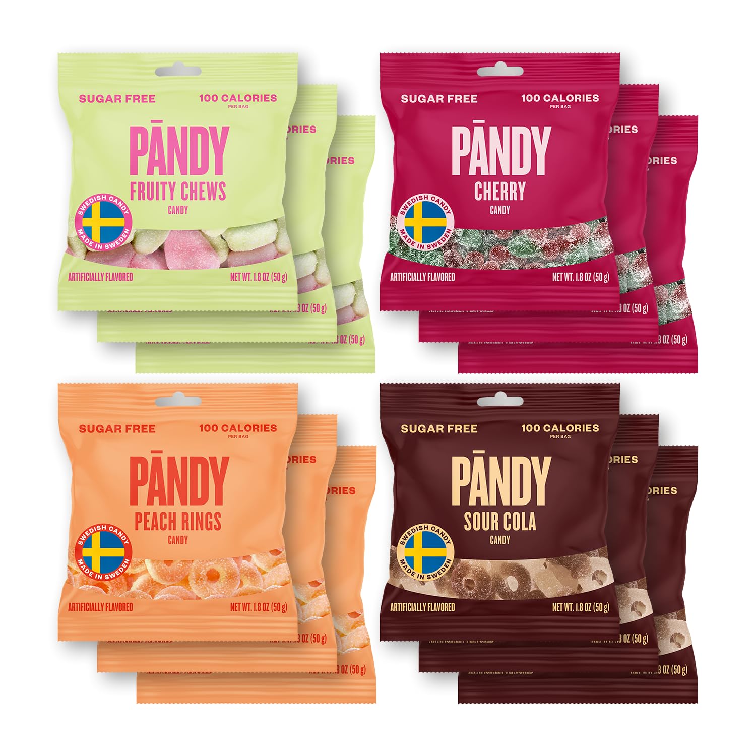 Pandy Swedish Candy Sugar Free Candy - Swedish Candy Mix 4 Flavors - Diet Candy Keto Gummy Low Calories Snacks - Healthy Foam Sw