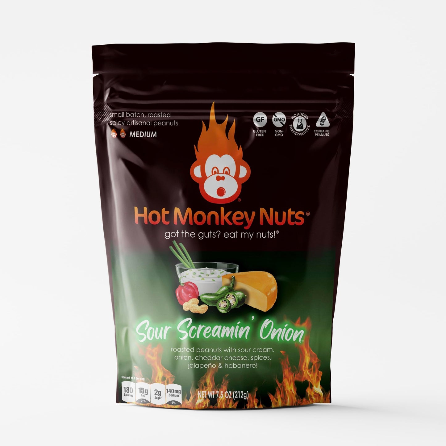 Hot Monkey Nuts Spicy Artisanal Peanuts | 3-Pack Medium Heat Roasted Peanuts | Nacho Momma'S Nuts, Sour Screamin' Onion & Jamaic