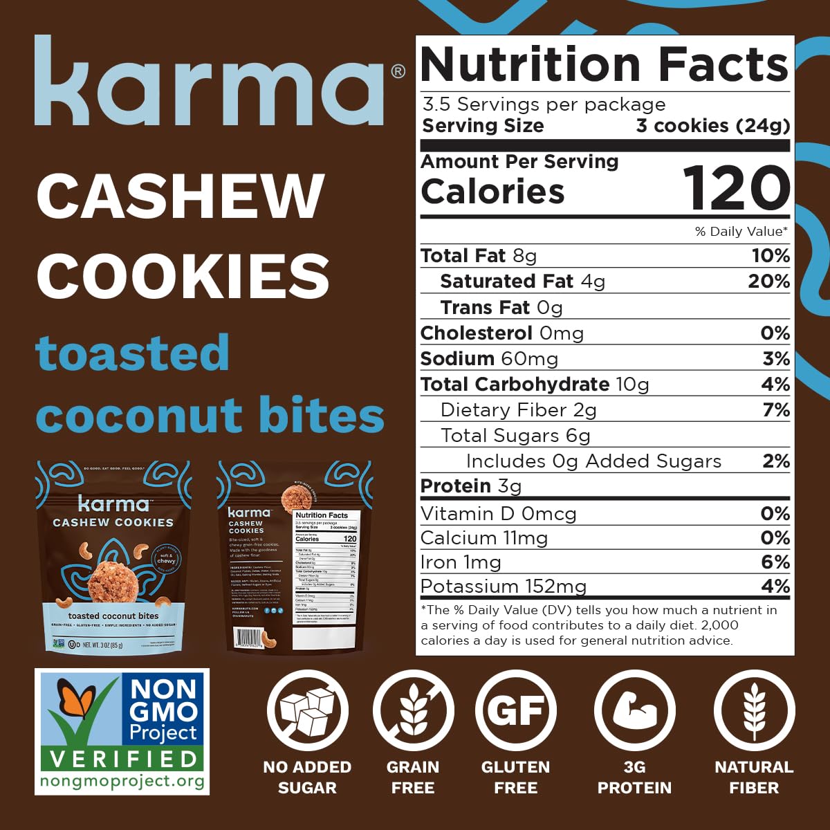 Toasted Coconut Cashew Cookie Bites By Karma Nuts, Naturally Sweetened, Gluten-Free, Soft & Chewy Bite-Sized Cookies, Limited In