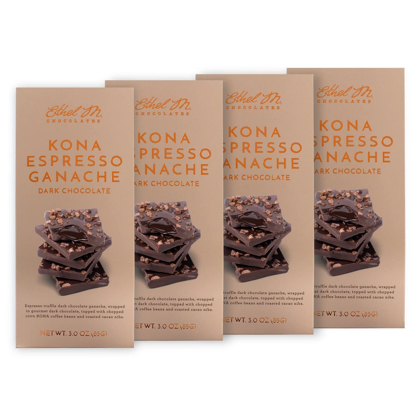 Ethel M Chocolates Small-Batch Gourmet Dark Chocolate Bar with Artisanal 100% Kona Espresso Ganache Topped with Real Coffee Bean