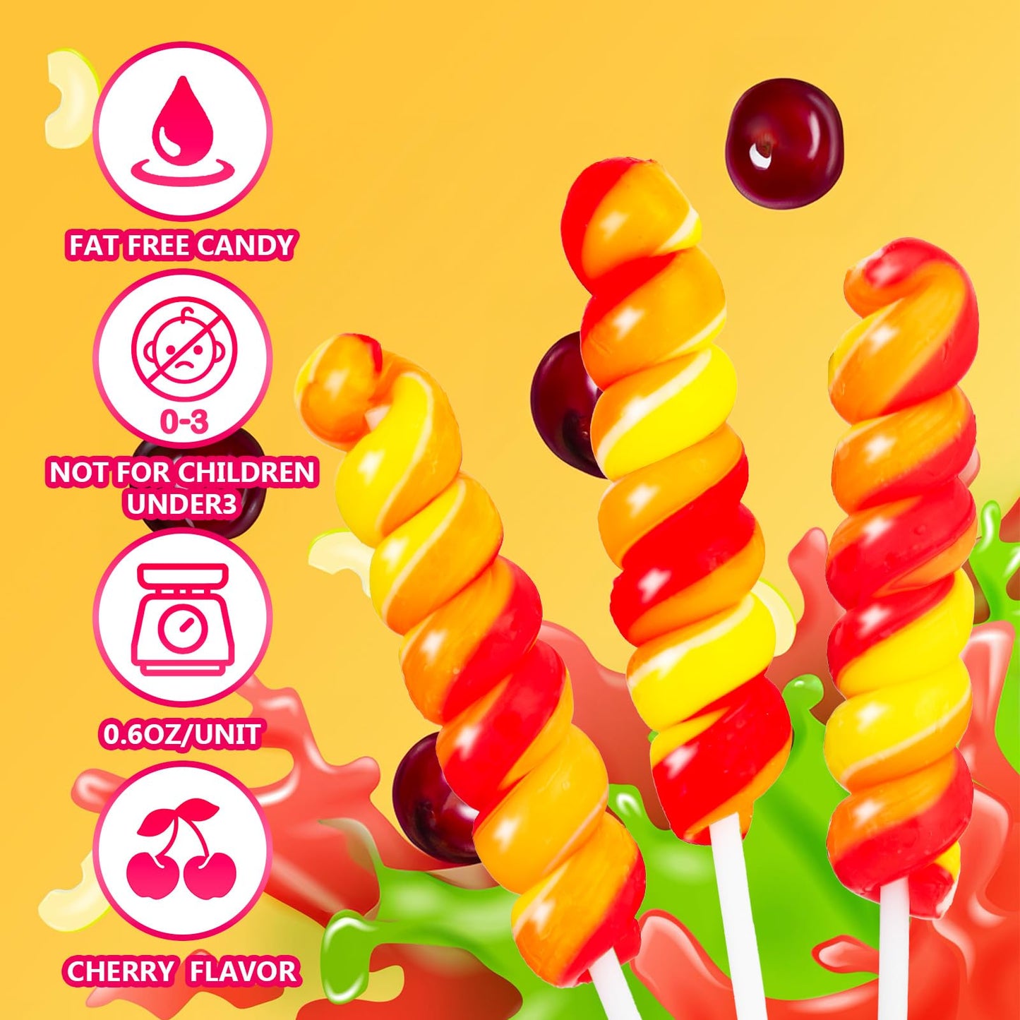 18 Pack Cherry Red And Yellow Twisty And Swirl Lollipops Candy, Swirl Candy Lollipops Individually Wrapped Bulk, Kid'S Suckers L