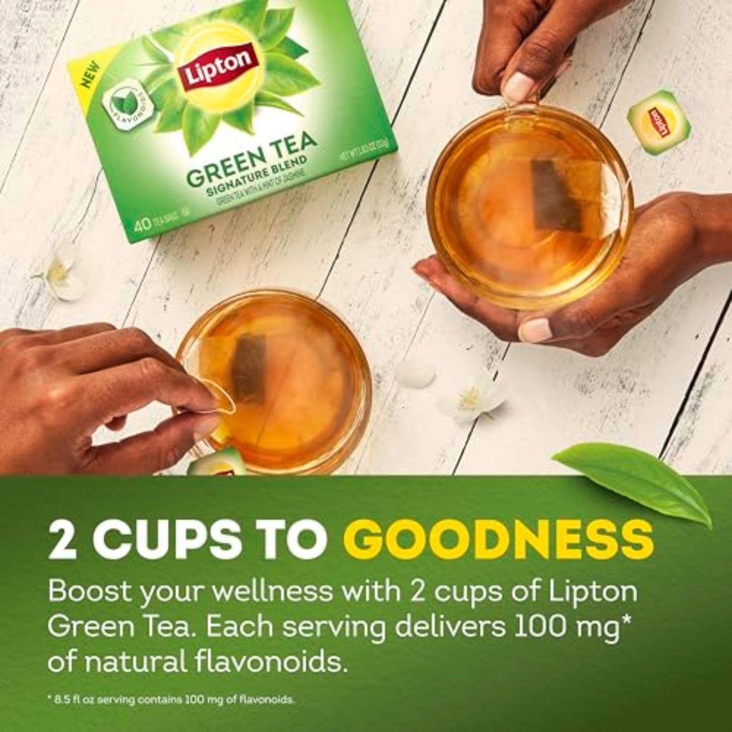 Lipton Green Tea Bags, Unsweetened, 40 Count, Caffeinated Teabags for Hot or Iced Tea, Model 800321