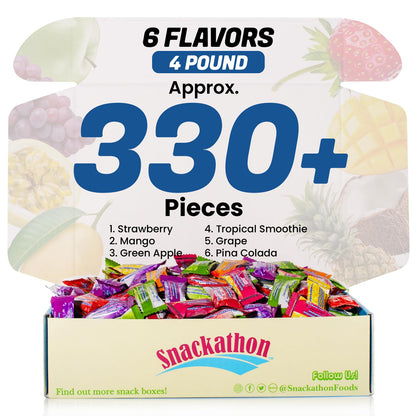 Fruit Chew 6 Flavors, Bulk 330+ Pieces, 4 Pound (Strawberry, Mango, Green Apple, Grape, Tropical Smoothie, Pina Colada) (6 Flavo