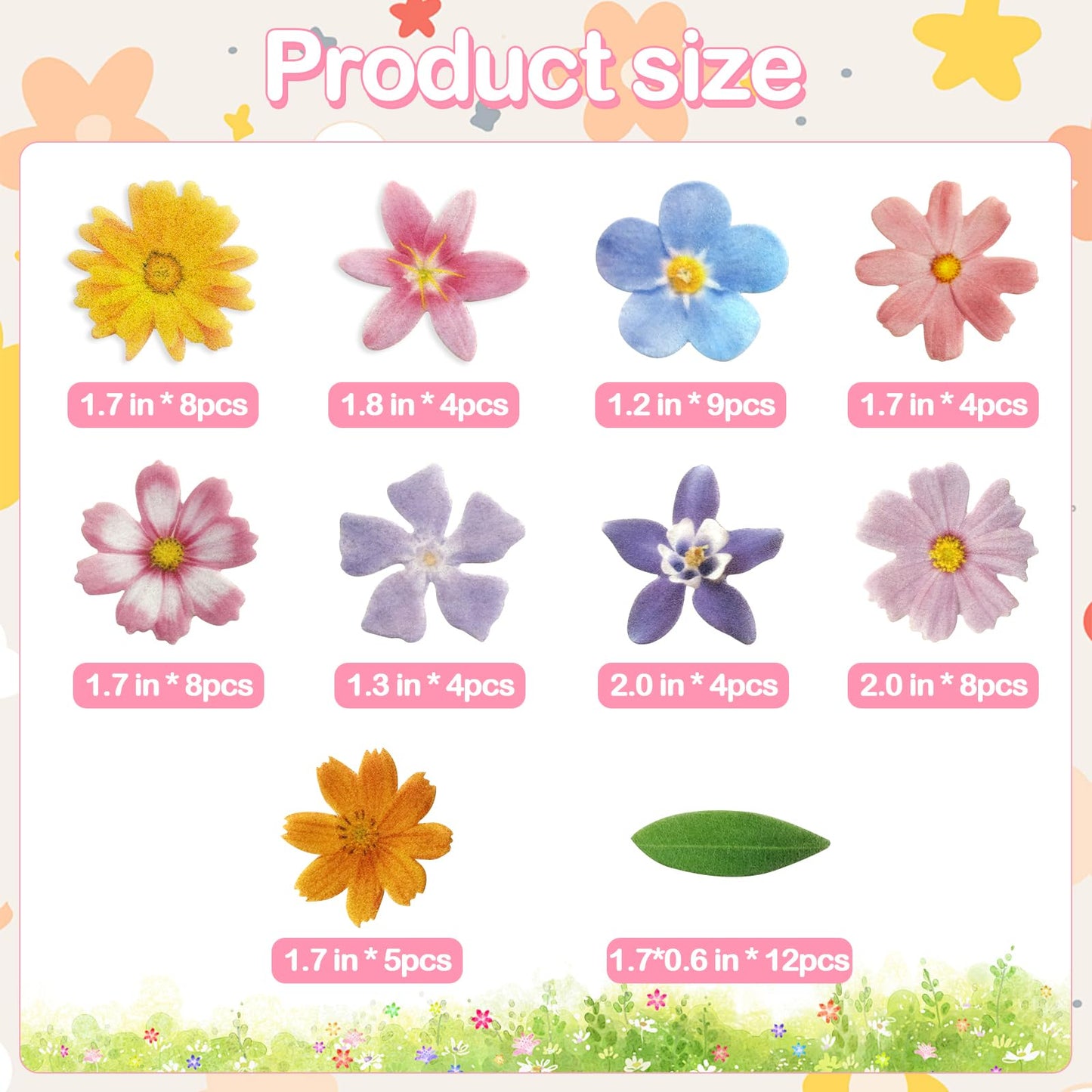 Morofme 60Pcs Edible Flower Cake Decorations Wafer Paper Flowers Hawaiian Flower Leaves Cake Decor Daisy Cupcake Topper Mixed Si