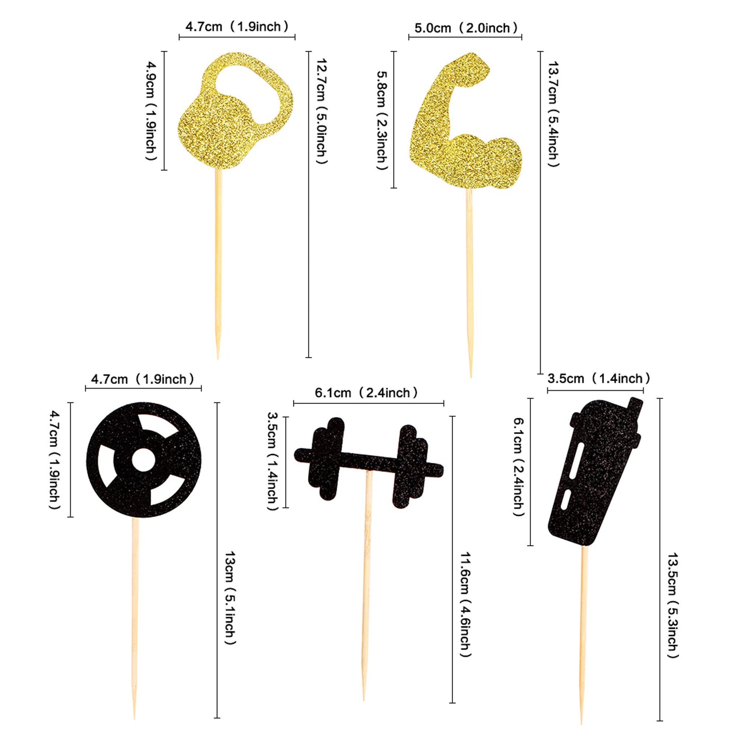 Ercadio 30 Pack Gym Workout Cupcake Toppers Glitter Biceps Dumbbells Kettlebells Abodominal Wheels Bodybuilding Cupcake Picks Fi