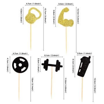 Ercadio 30 Pack Gym Workout Cupcake Toppers Glitter Biceps Dumbbells Kettlebells Abodominal Wheels Bodybuilding Cupcake Picks Fi
