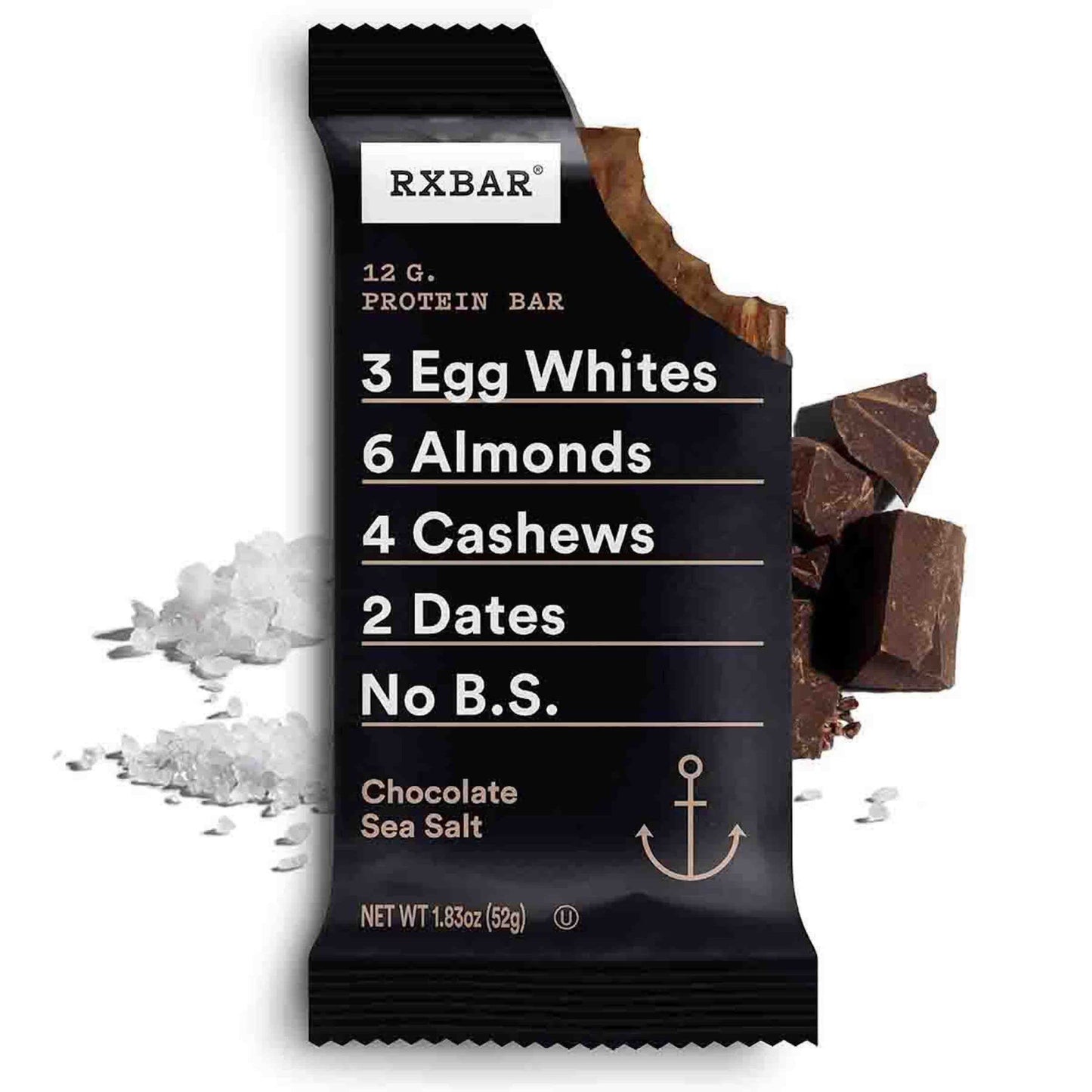 Rxbar Protein Bars, 12G Protein, Gluten Free Snacks, Chocolate Sea Salt (6 Boxes, 30 Bars)