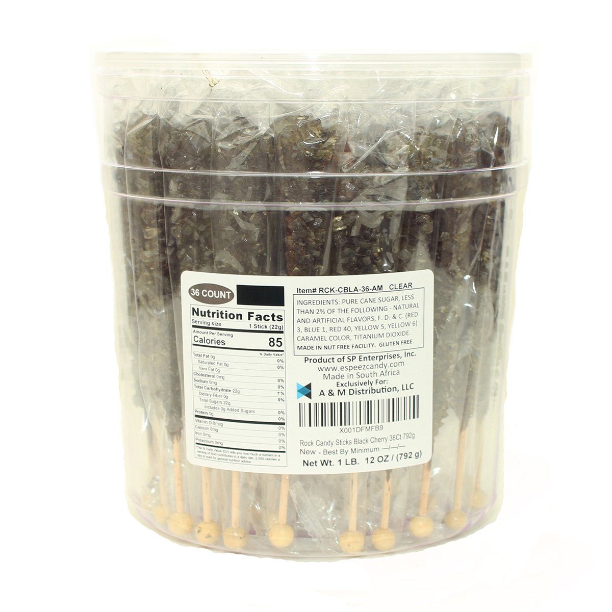 Extra Large Rock Candy Sticks: 36 Black Cherry Lollipop - Individually Wrapped Black Crystal Rock Candy Sticks - Espeez Candy Fo