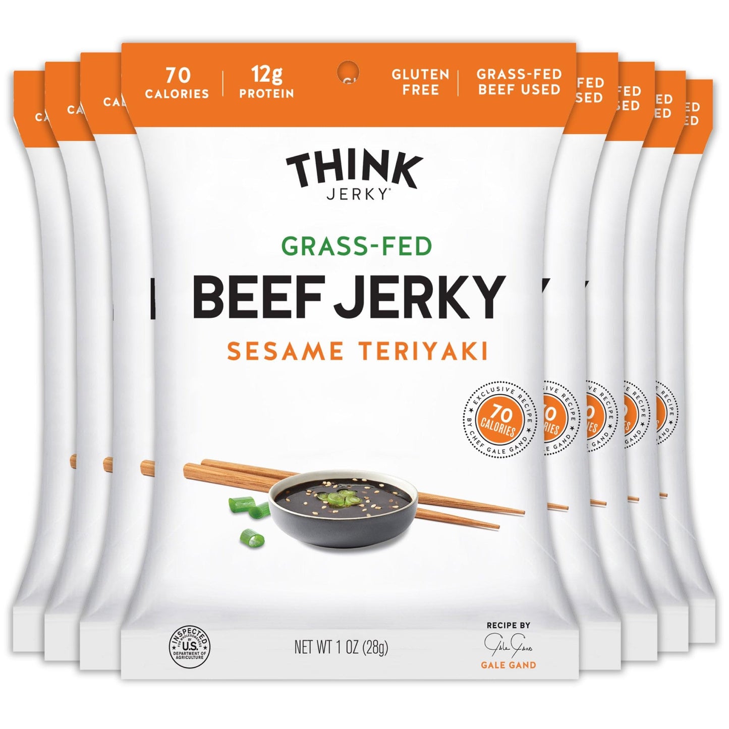 Think Jerky Sesame Teriyaki Beef Jerky, Grass-Fed, Gluten Free, Low Calorie, 1 oz Bags, 8 Pack