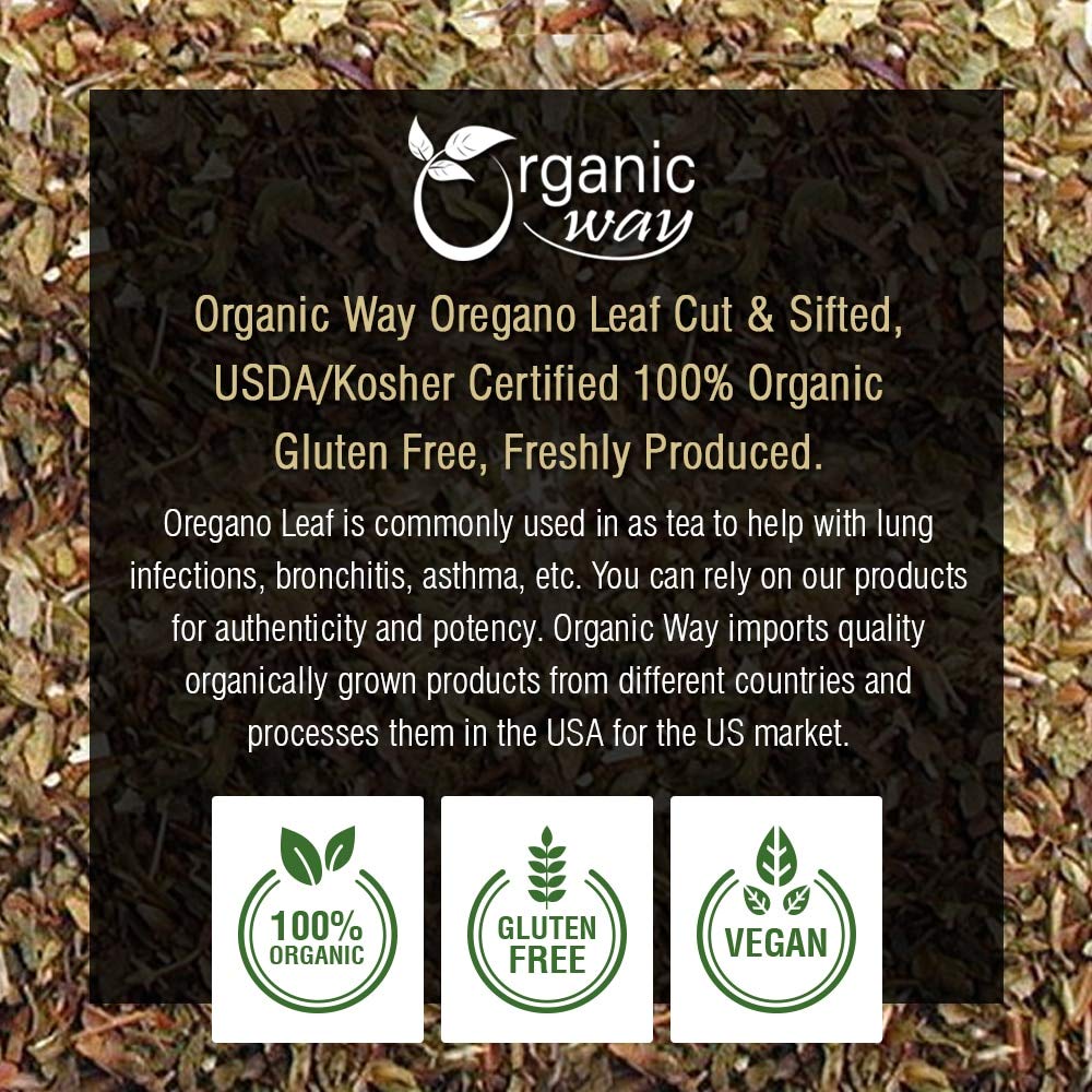 Organic Way Dried Oregano Leaf Cut & Sifted (Origanum Vulgare) - European Wild-Harvest | Organic & Kosher Certified | Vegan, Non Gmo & Gluten Free | Usda Certified | Origin - Albania (4 Oz)