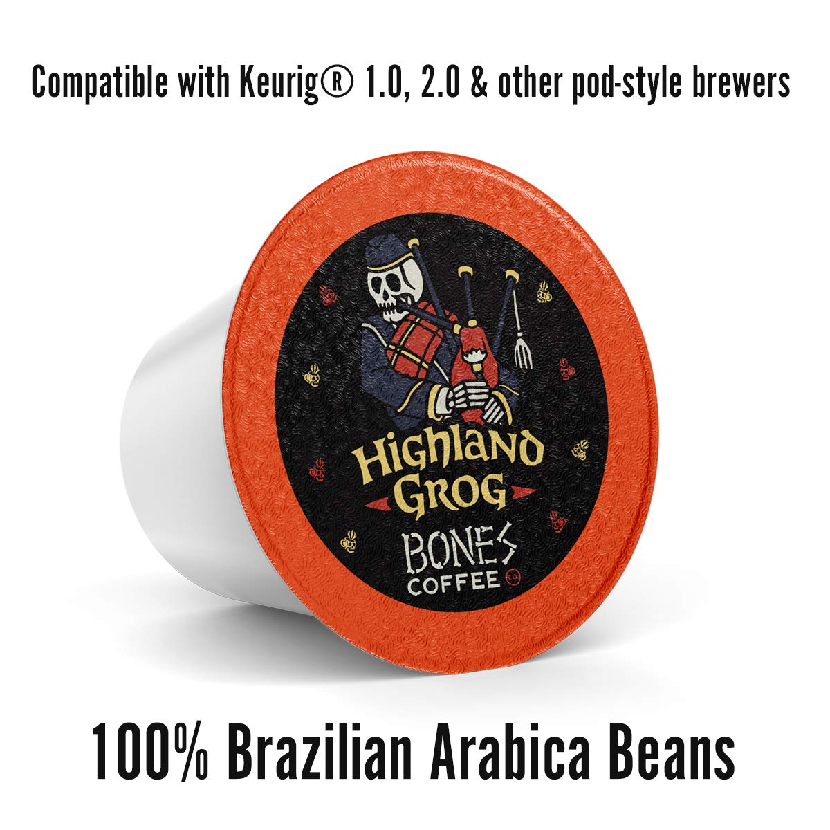 Bones Coffee Company Flavored Coffee Bones Cups Highland Grog Butterscotch Caramel | 12Ct Single-Serve Coffee Pods Compatible With Keurig 1.0 & 2.0 Keurig Coffee Maker