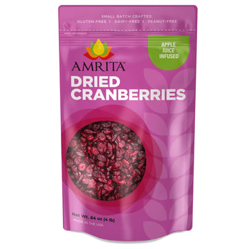 Amrita Dried Cranberries 4 lb | Sweetened with Apple Juice, Unsulfured, Gluten Free, non-GMO, No Preservatives | Packed Fresh in