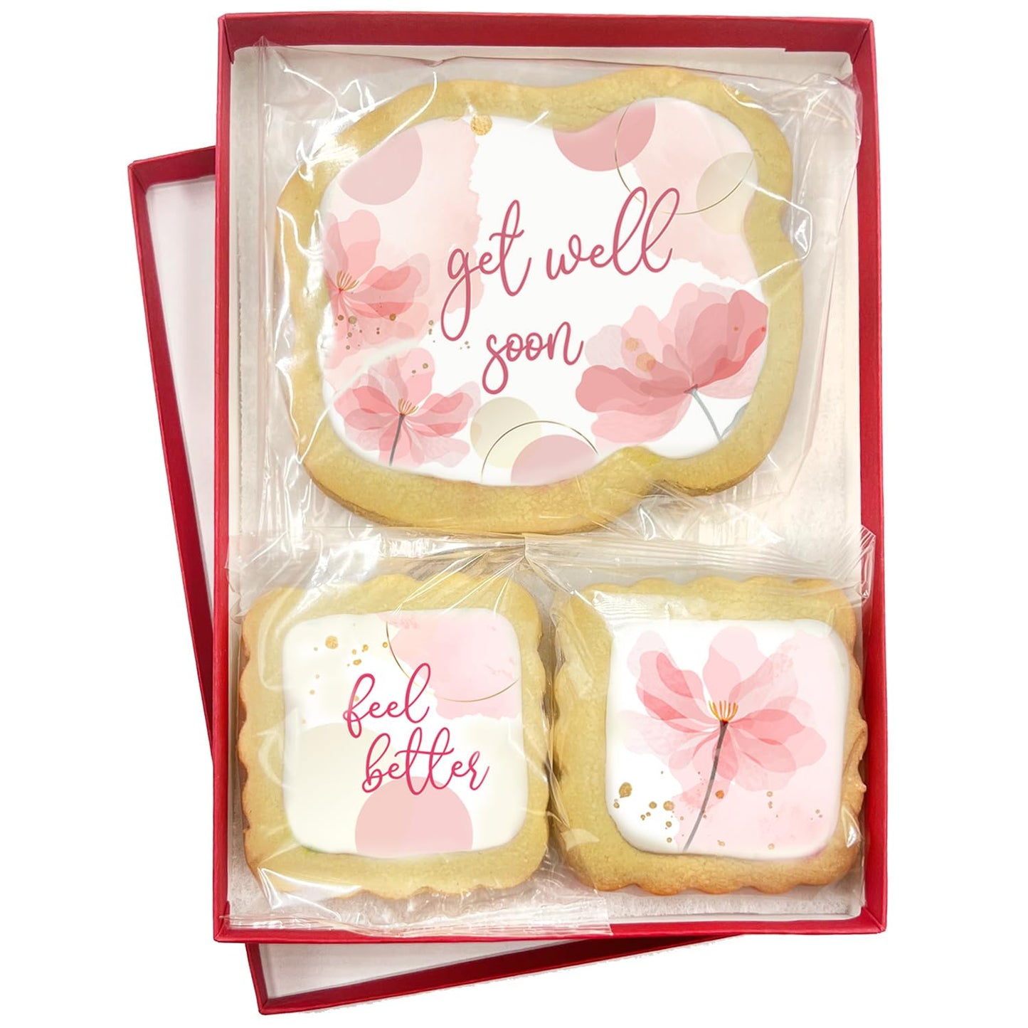 Get Well Soon Cookies Gift Basket For Women And Girls Feel Better After Surgery Broken Arm Leg Cookie Treat Floral Flowers Package | 3 Pack | Nut Free | Kosher