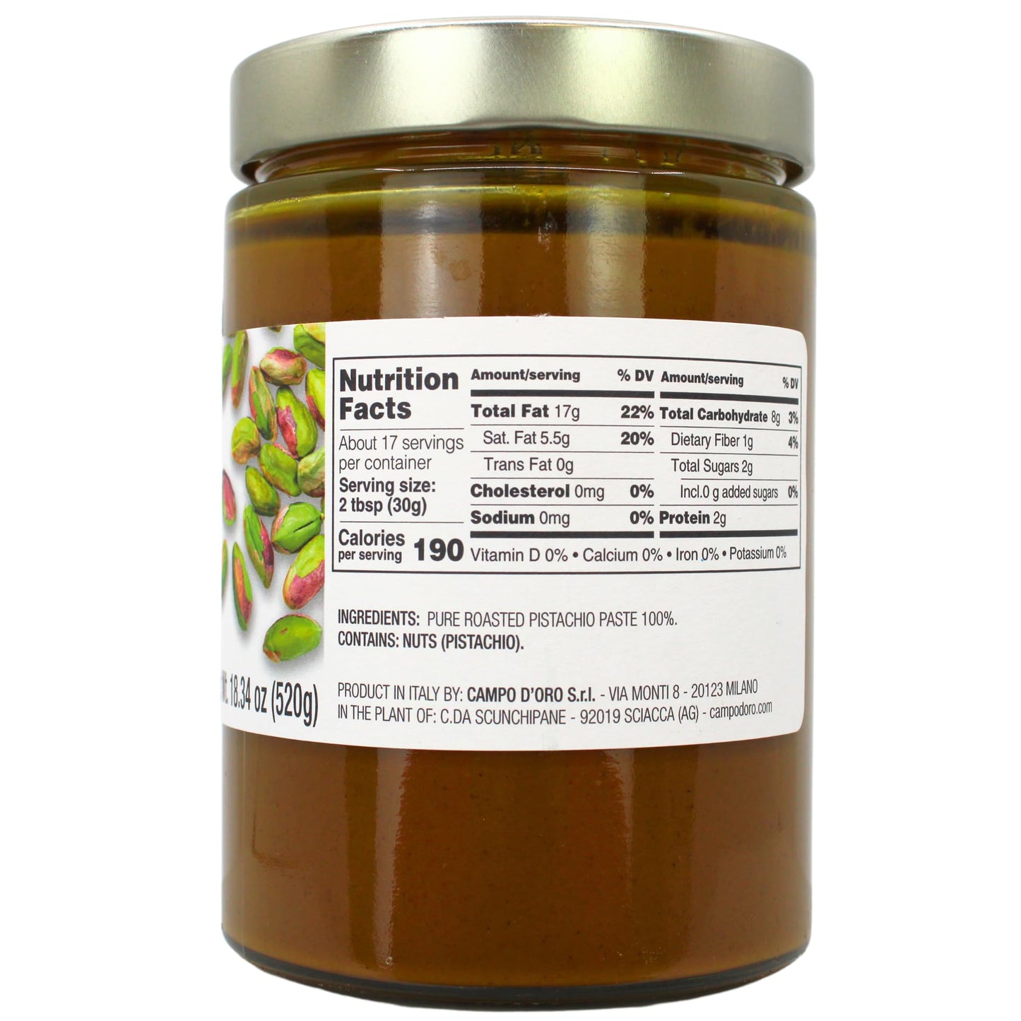 Pure Pistachio Paste, 100% Pistachio, 18.34 Oz (520G), Unsweeted Pistachio Butter Spread, No Artificial Colors, Non Sugar Added,