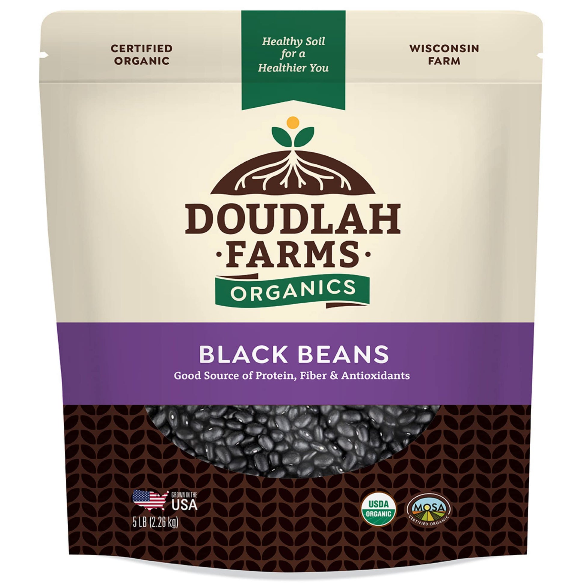 Doudlah Farms Organic Dried Black Beans, 80 oz, Vegan, Non-GMO, Grown in USA, High Fiber & Protein for Soups, Burritos, Salads, Chili
