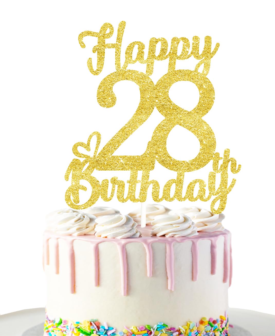 28 Birthday Cake Toppers-Gold Glitter, 28Th Cake Topper For Men,28 Cake Topper For Women, 28Th Birthday Decorations,28Th Birthda