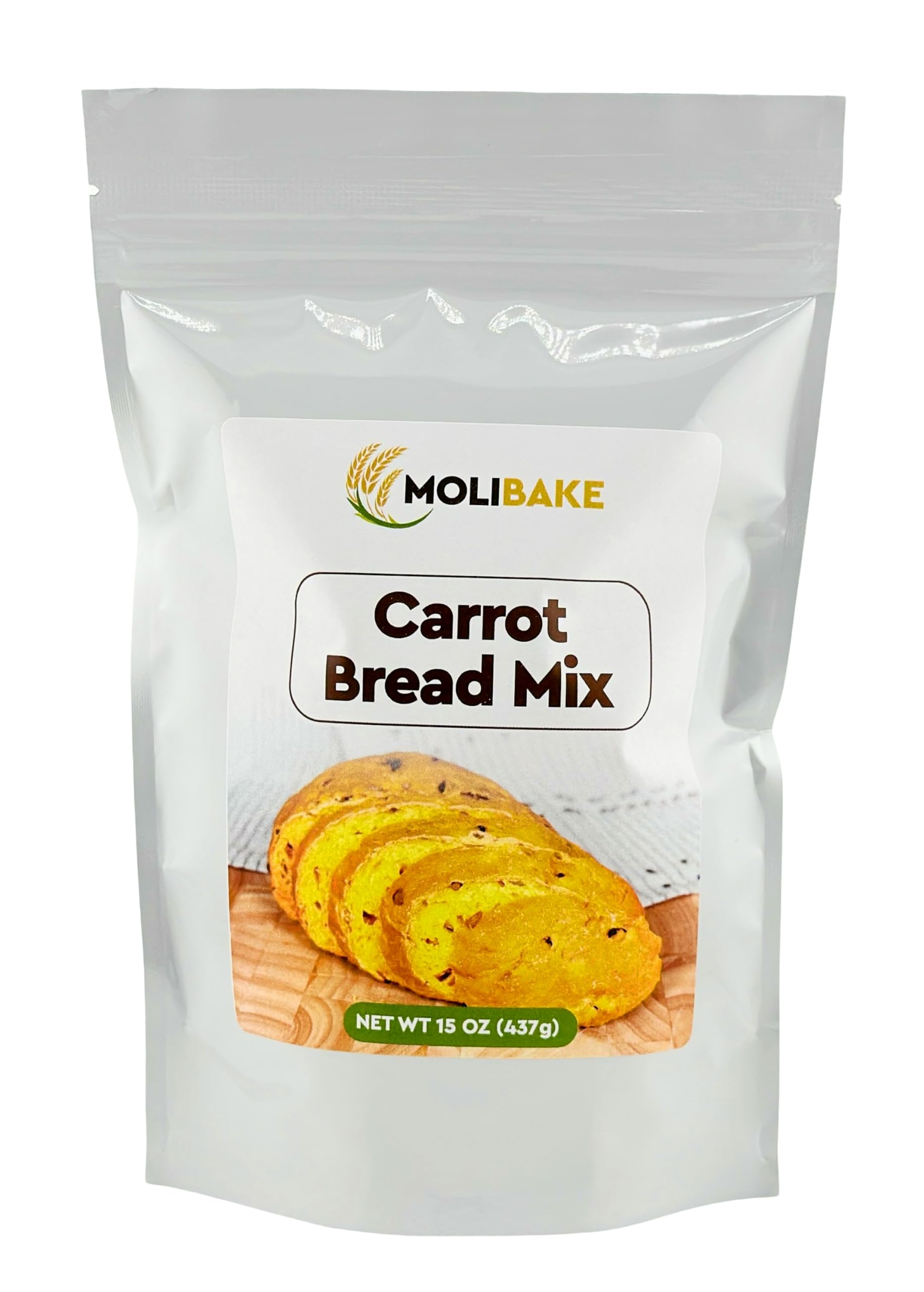 Molibake Carrot Bread Mix - All-Natural Baking Mix for Bread Machine and Oven - 15 oz Mix with Dried Carrots, Oat Flakes, Sunflo