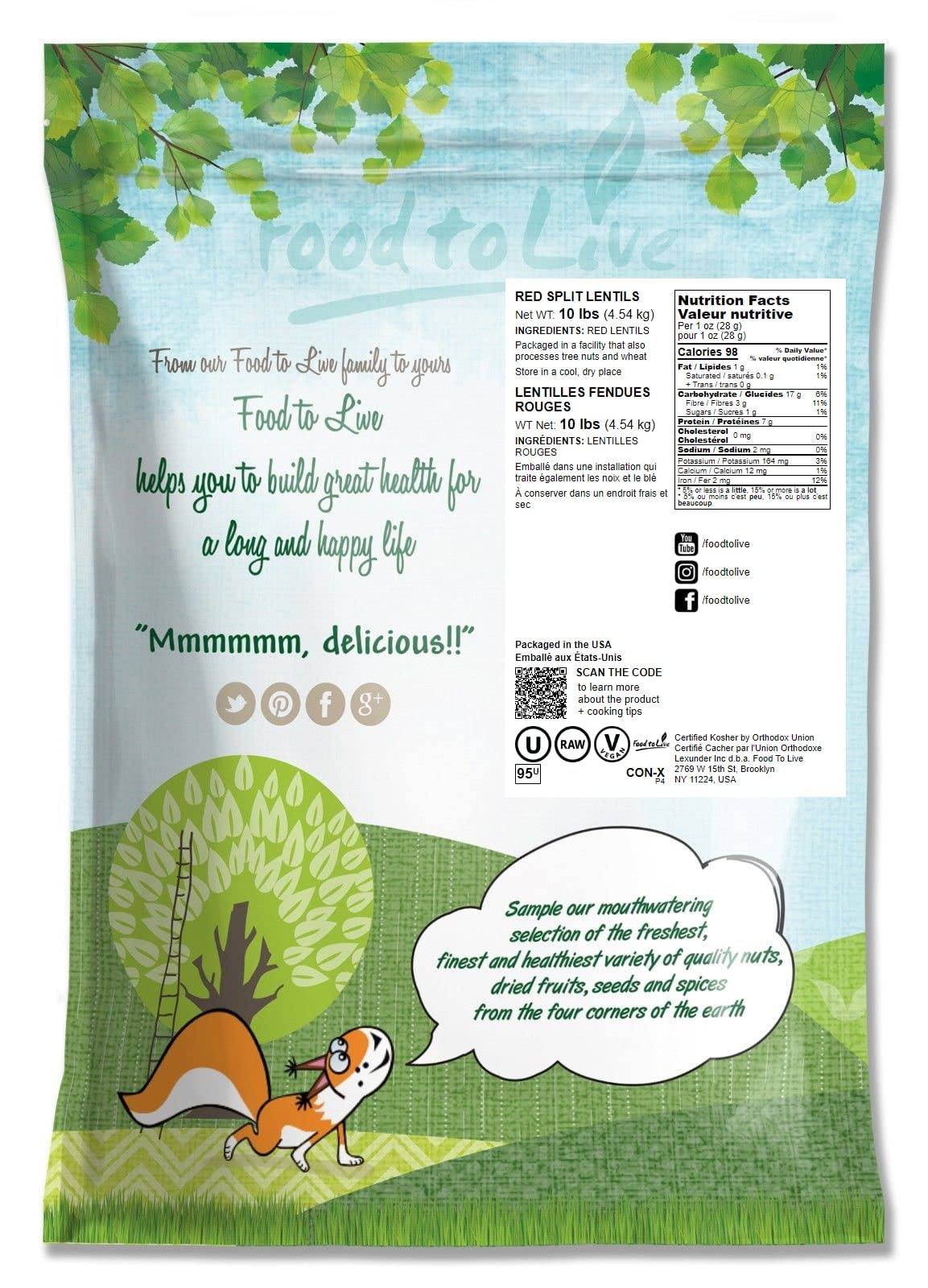 Food To Live Red Split Lentils, 10 – Pounds Masoor Dal, Dried, Vegan, Kosher, Bulk. Easy To Cook. No Soaking Required. Good Source Of Dietary Fiber, Vitamin B, Protein.