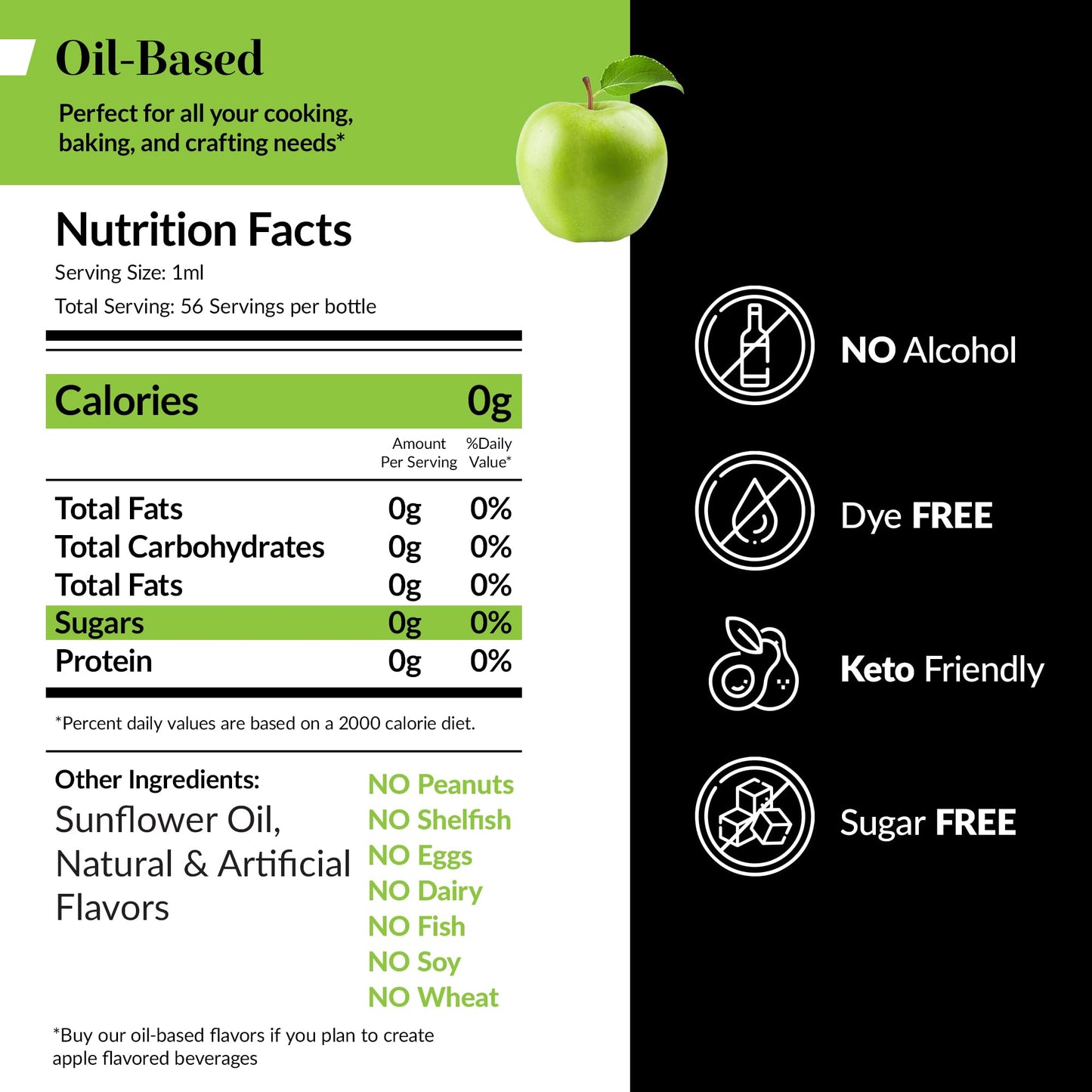 Dolce Flav Apple Extract - Oil-Soluble, Sugar-Free Flavoring for Baking & Desserts - 2 Oz.