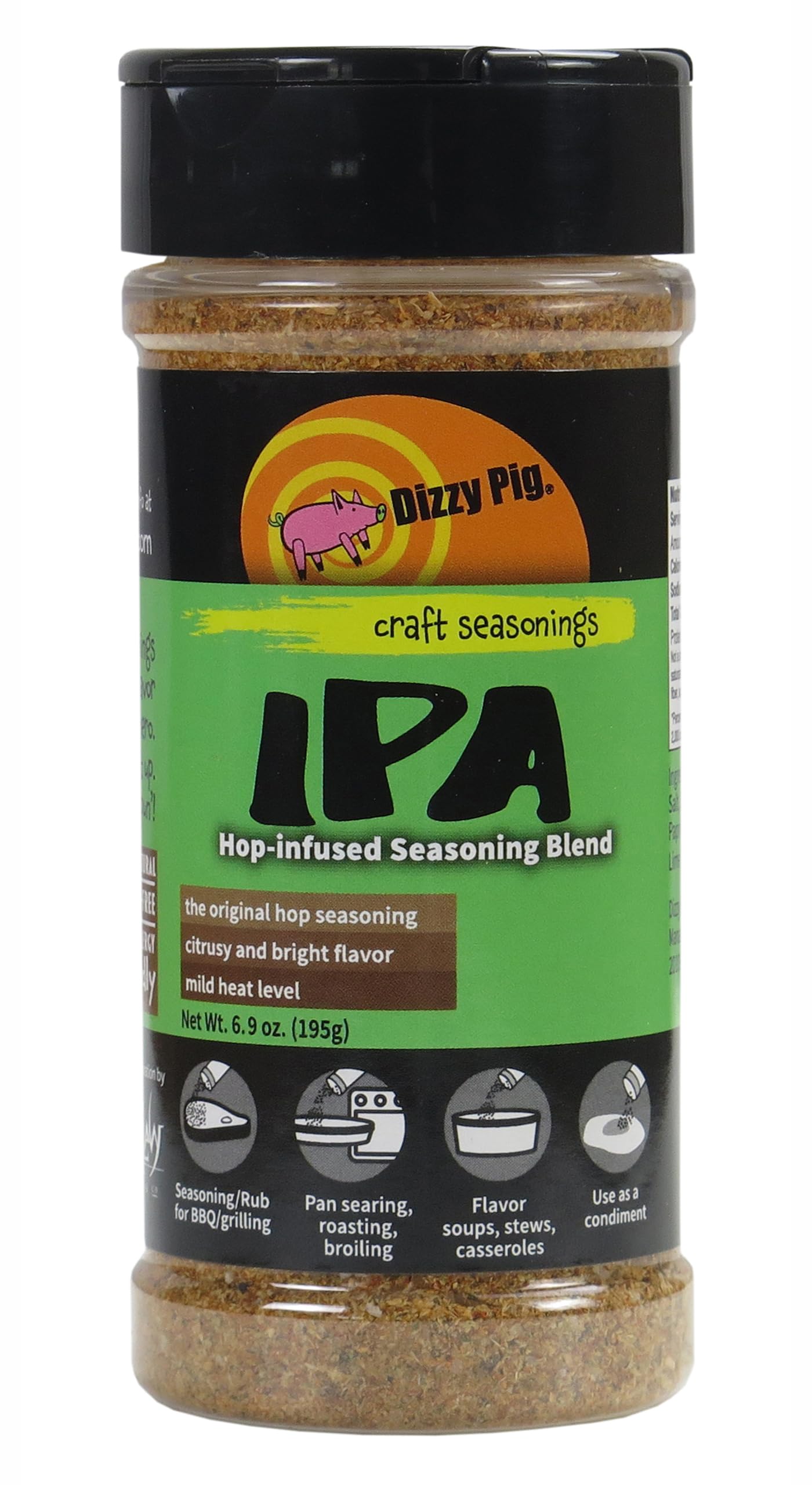 Dizzy Pig IPA Hop-Infused Seasoning Rub Blend (8oz Shaker) - Seasons 30+lbs of Food - Hand Made in the USA - MSG Free, Gluten Fr